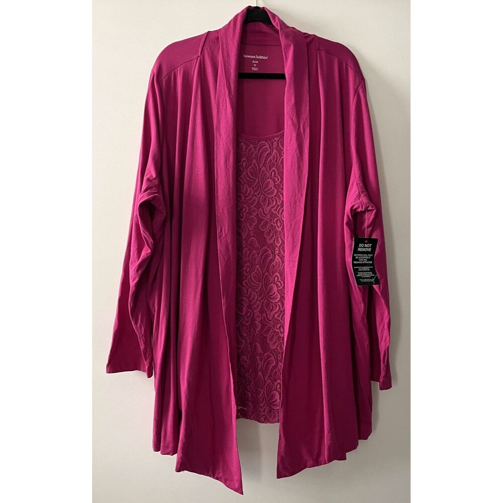 NWT Woman Within Open Front Lace Inset Long Sleeve Cardigan Pink Size 2X-(ep)